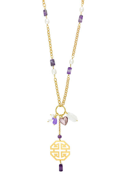 Collana Lunga San Xing Fu Pietre Viola E Perla - Lebole Maison