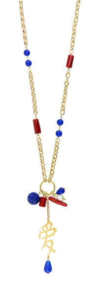 Collana Lunga Kanji Amore Pietre Blu E Rosse - Lebole Maison