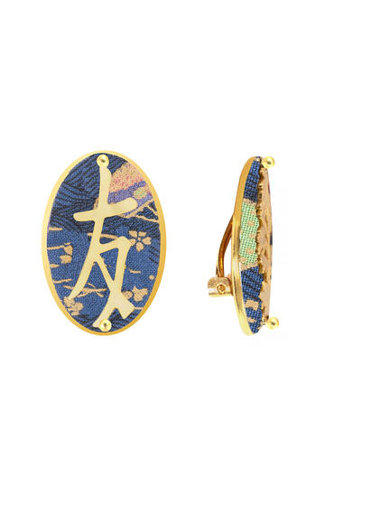 Orecchini Kanji Amicizia Clips Ovale Azzurro - Lebole Maison