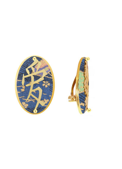 Orecchini Kanji Amore Clips Ovale Azzurro - Lebole Maison