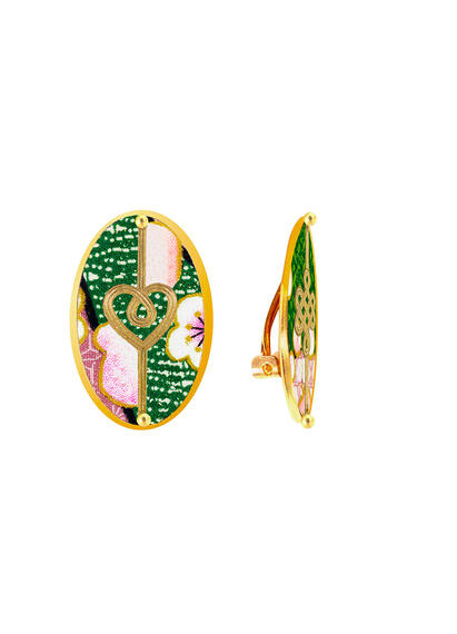 Orecchini Cuore E Infinito Clips Ovale Verde - Lebole Maison