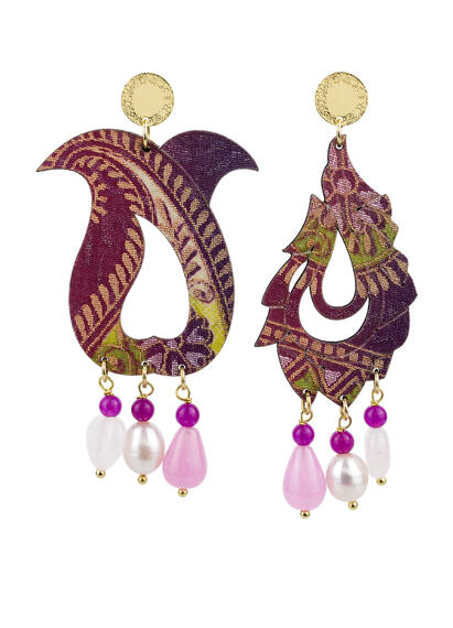Large Pink Leaf Earrings - Lebole Maison