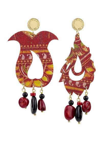 Large Ruby Leaf Earrings - Lebole Maison