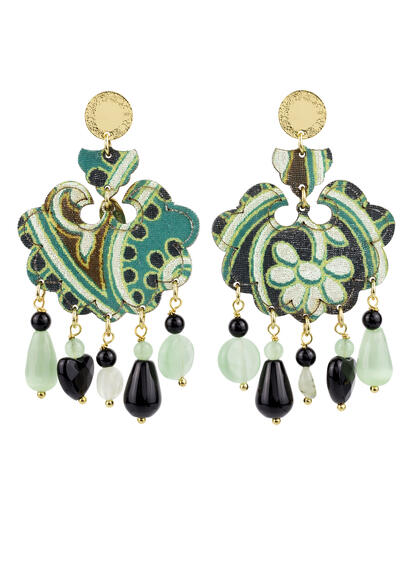 Large Green Jade Flower Earrings - Lebole Maison