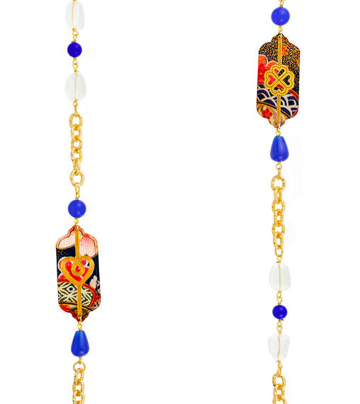 Collana Lunga Cuore E Quadrifoglio Blu E Cristalli - Lebole Maison