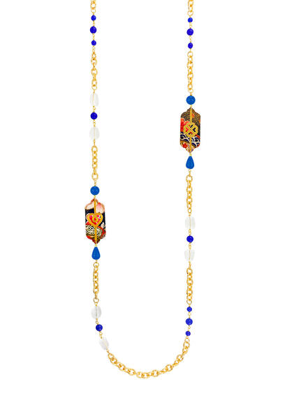 Collana Lunga Cuore E Quadrifoglio Blu E Cristalli - Lebole Maison