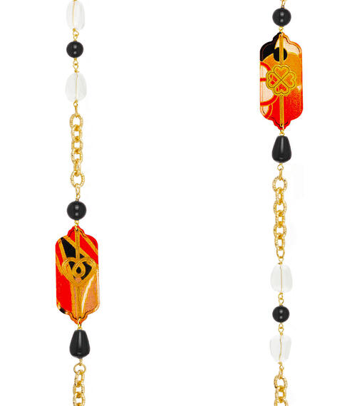 Collana Lunga Cuore E Quadrifoglio Nero E Cristalli - Lebole Maison