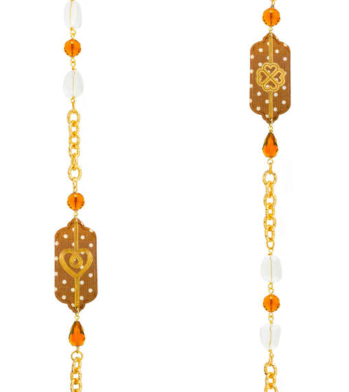 Collana Lunga Pois Cuore E Quadrifoglio Marrone - Lebole Maison