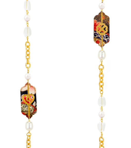 Collana Lunga Cuore E Quadrifoglio Perla E Cristalli - Lebole Maison