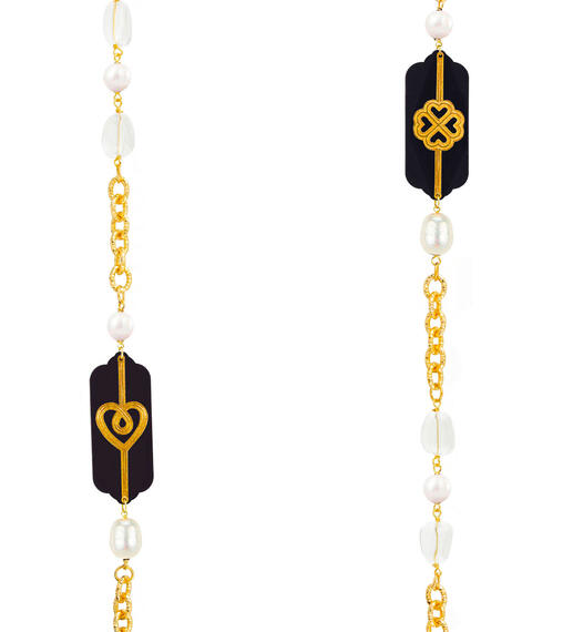 Collana Lunga Pois Cuore E Quadrifoglio Plexi Nero Perla - Lebole Maison