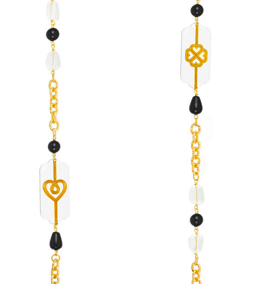 Collana Lunga Pois Cuore E Quadrifoglio Plexi Trasparente Nero - Lebole Maison