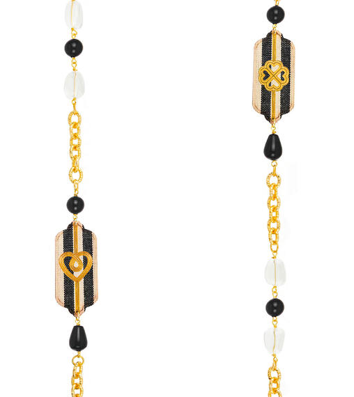 Collana Lunga Righe Nere Pietre Nere E Cristalli - Lebole Maison