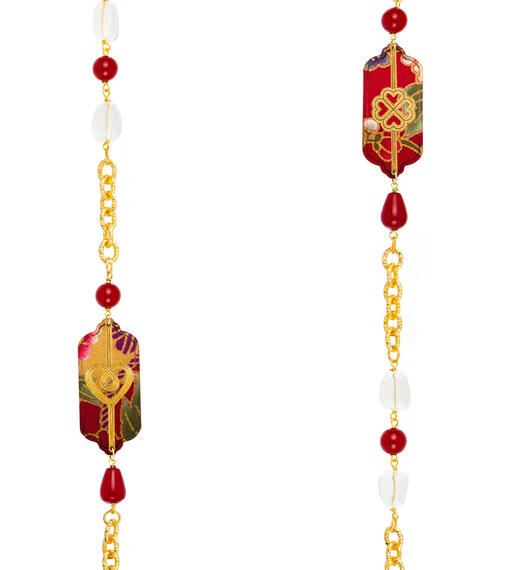 Collana Lunga Cuore E Quadrifoglio Rubino E Cristalli - Lebole Maison