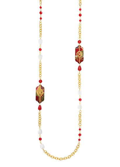 Collana Lunga Cuore E Quadrifoglio Rubino E Cristalli - Lebole Maison