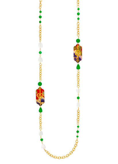 Collana Lunga Cuore E Quadrifoglio Verde E Cristalli - Lebole Maison