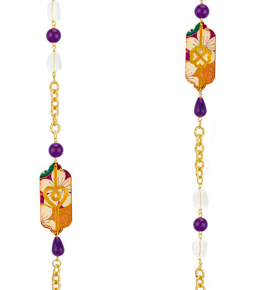 Collana Lunga Cuore E Quadrifoglio Viola E Cristalli - Lebole Maison