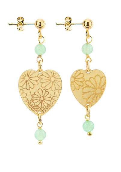 Orecchini Mini Ottone Cuore Verde Giada - Lebole Maison