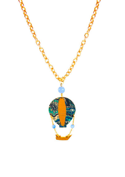 Hot Air Balloon Necklace Light Blue Silk - Lebole Maison