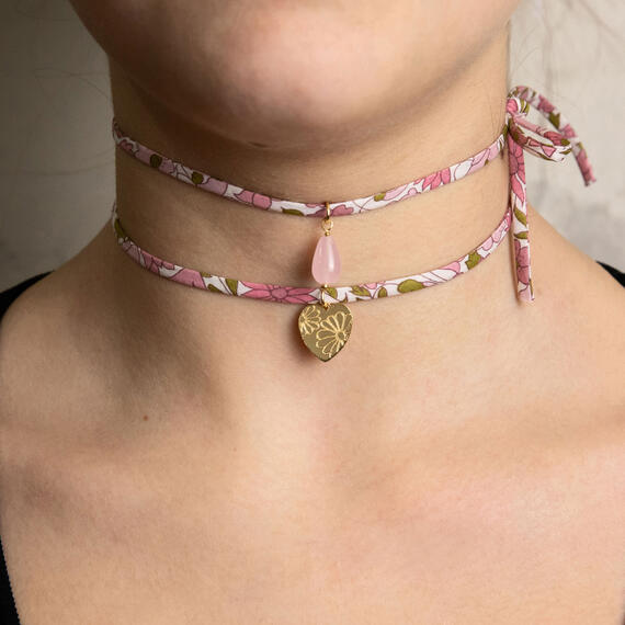 Bracciale/collana Tessuto Fiori Cuore Rosa - Lebole Maison