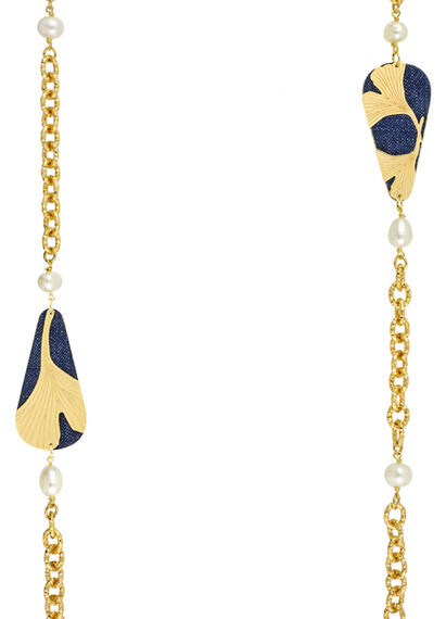Collana Lebolina Ginkgo Ventaglio Jeans Perla - Lebole Maison