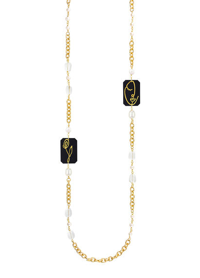 Collana Lebolina Viso E Fiore Plexi Nero Perla - Lebole Maison