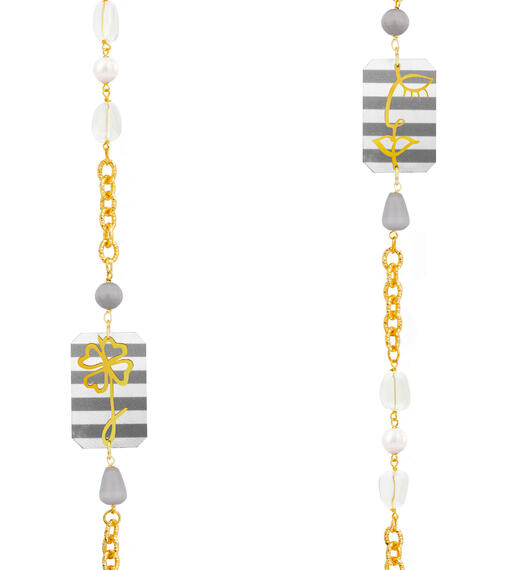Collana Lebolina Viso E Quadrifoglio Righe Grigio - Lebole Maison