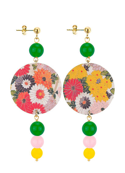 Orecchini Fiori Misti Verde Rosa Giallo - Lebole Maison