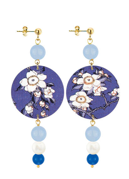 Orecchini Fiore Bianco Celeste Perla Blu - Lebole Maison