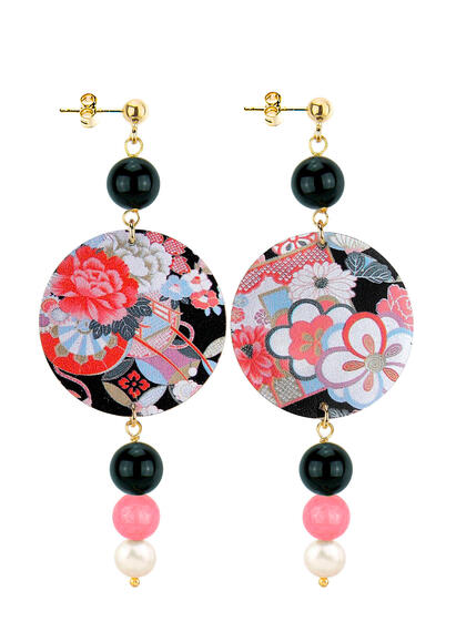 Orecchini Fiore Rosa E Bianco Nero Rosa Sfumato Perla - Lebole Maison