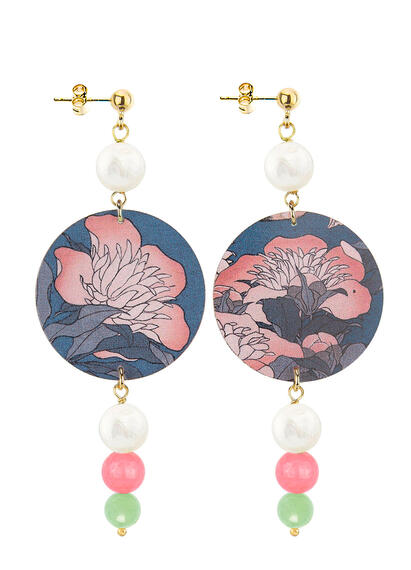 Orecchini Fiore Rosa Perla Rosa Sfumato Verde Giada - Lebole Maison