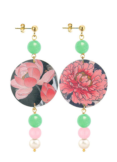 Orecchini Fiore Rosa Verde Giada Rosa Perla - Lebole Maison
