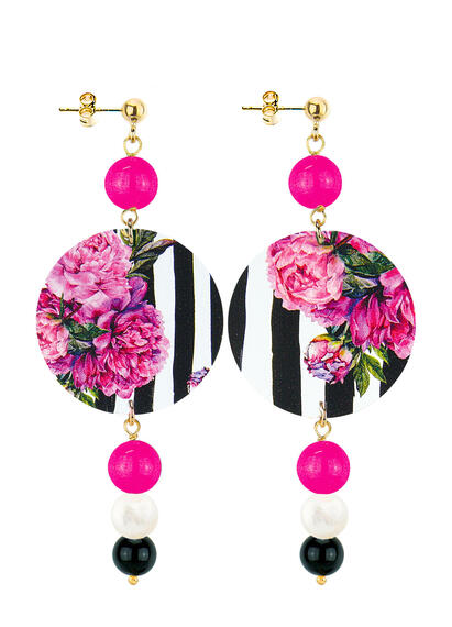 Orecchini Fiore Fucsia Perla Nero - Lebole Maison