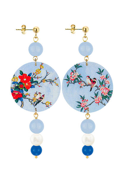 Orecchini Ramo Fiori Celeste Perla Blu - Lebole Maison