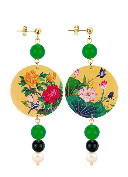 Orecchini Ramo Fiori Verde Nero Perla - Lebole Maison