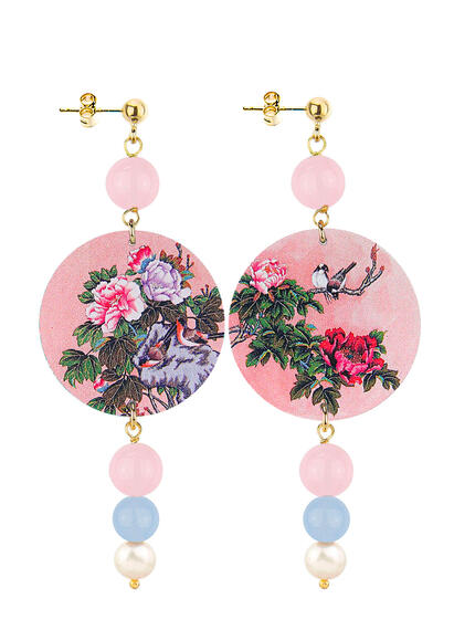 Orecchini Ramo Fiori Rosa Celeste Perla - Lebole Maison