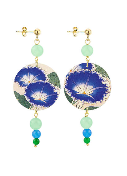 Orecchini Fiore Blu Verde Giada Azzurro Verde - Lebole Maison