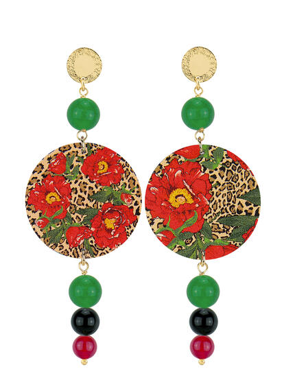 Orecchini Fiore Rosso Verde Nero E Rubino - Lebole Maison
