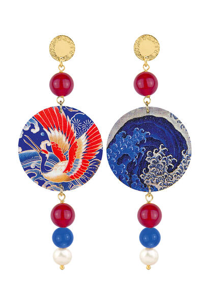 Orecchini Airone Rubino Blu E Perla - Lebole Maison
