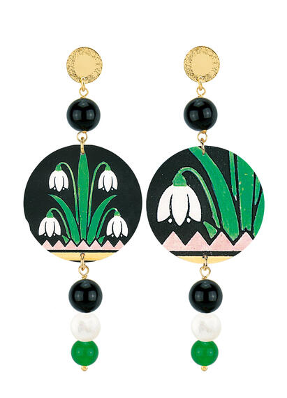 Orecchini Fiori D&eacute;co Nero Perla Verde - Lebole Maison