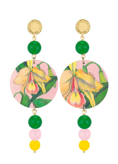 Orecchini Fiore D&eacute;co Verde Rosa E Giallo - Lebole Maison