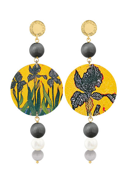 Orecchini Fiori Neri Grigio Scuro Perla E Grigio - Lebole Maison