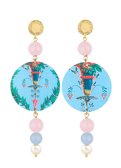 Orecchini Fiore E Vaso Rosa Celeste E Perla - Lebole Maison