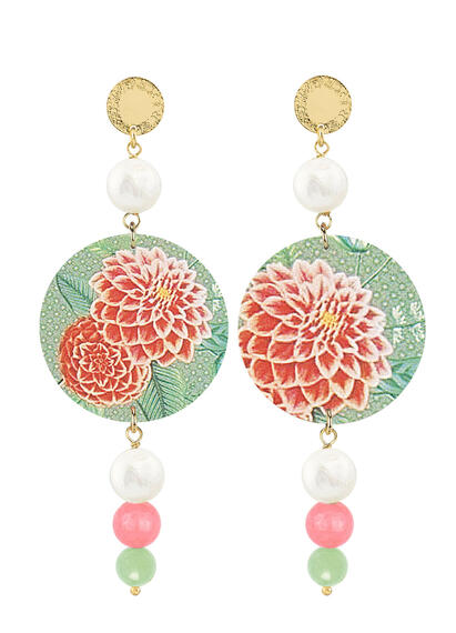 Orecchini Fiore Rubino Perla Rosa Sfaccettato E Verde Giada - Lebole Maison