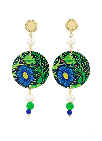 Orecchini Fiore Perla Verde Blu - Lebole Maison