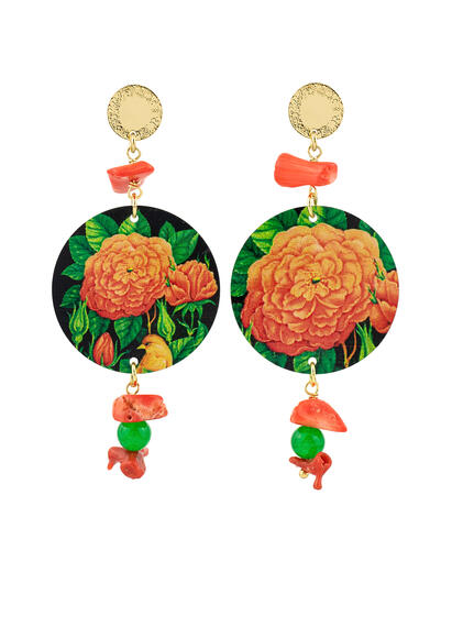 Orecchini Fiore Arancione Verde - Lebole Maison