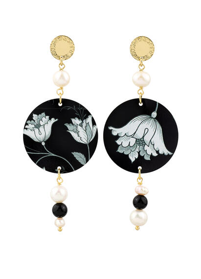 Orecchini Fiore Perla E Nero - Lebole Maison