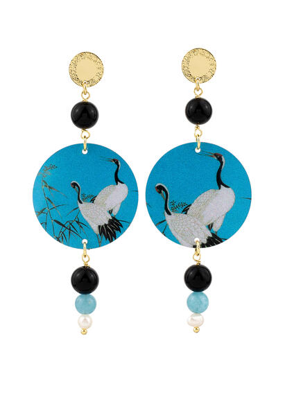 Orecchini Aironi Nero Celeste Sfumato Perla - Lebole Maison