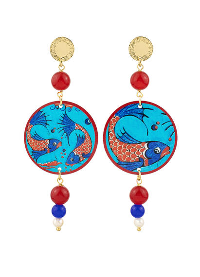 Orecchini Pesci Rubino Blu Perla - Lebole Maison