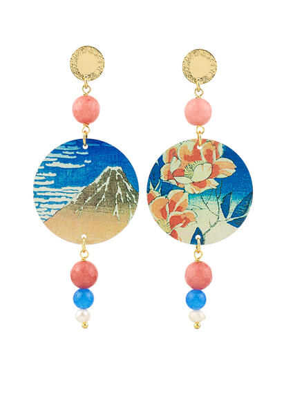 Orecchini Monte Fuji Rosa Sfumato Azzurro Perla - Lebole Maison