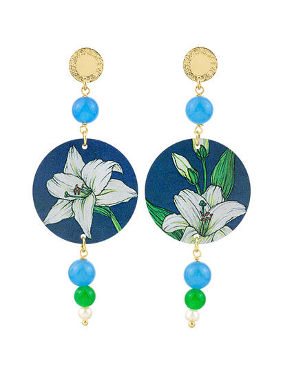 Orecchini Fiore Bianco Azzurro Verde Perla - Lebole Maison